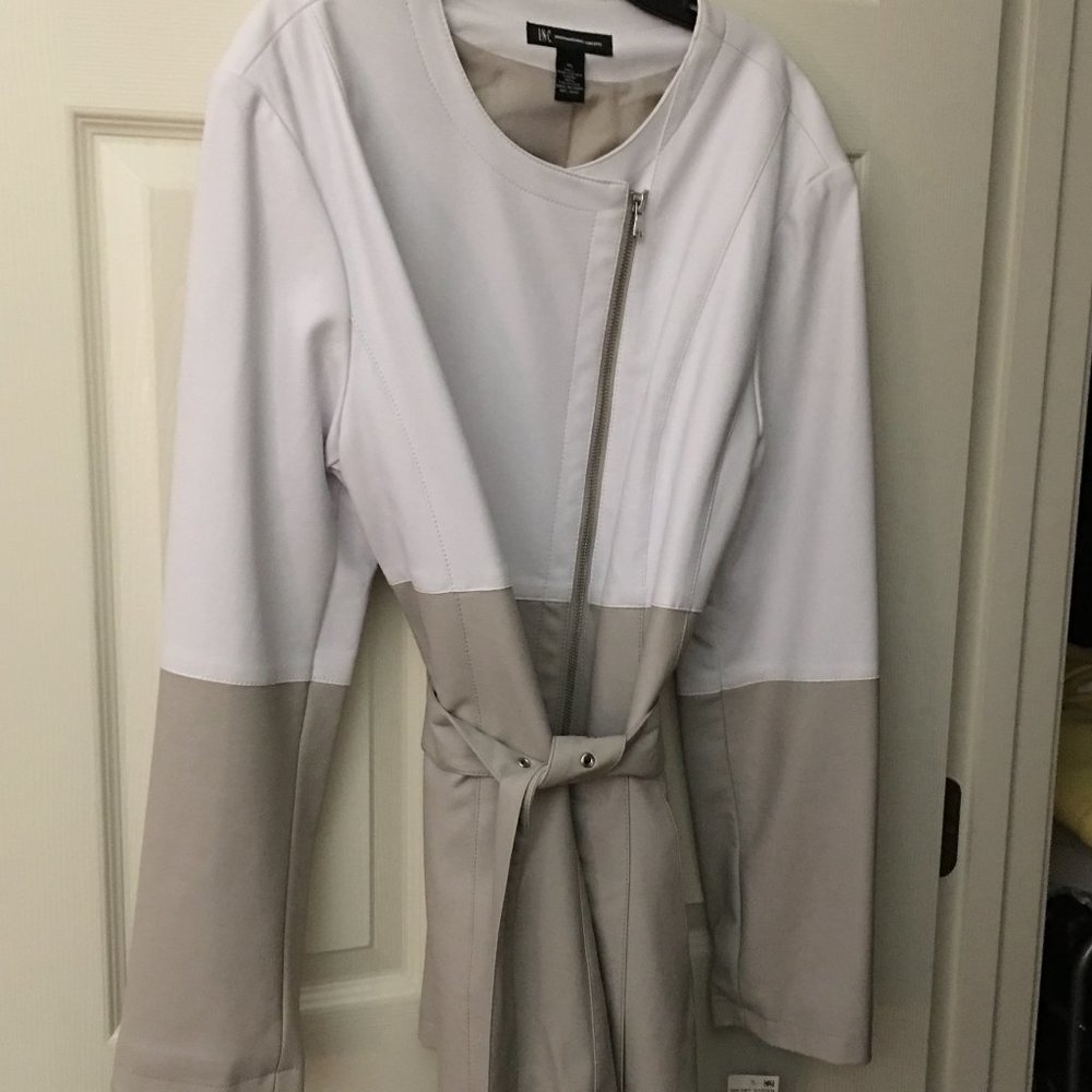 INC White & Putty Colorblock Faux Leather Jacket